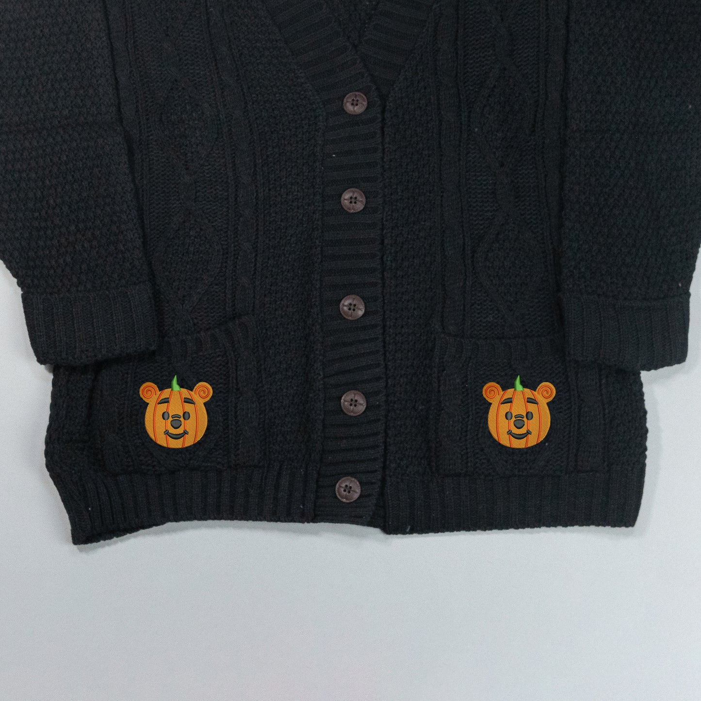 Winnie Pumpkin Embroidered Black Cardigan