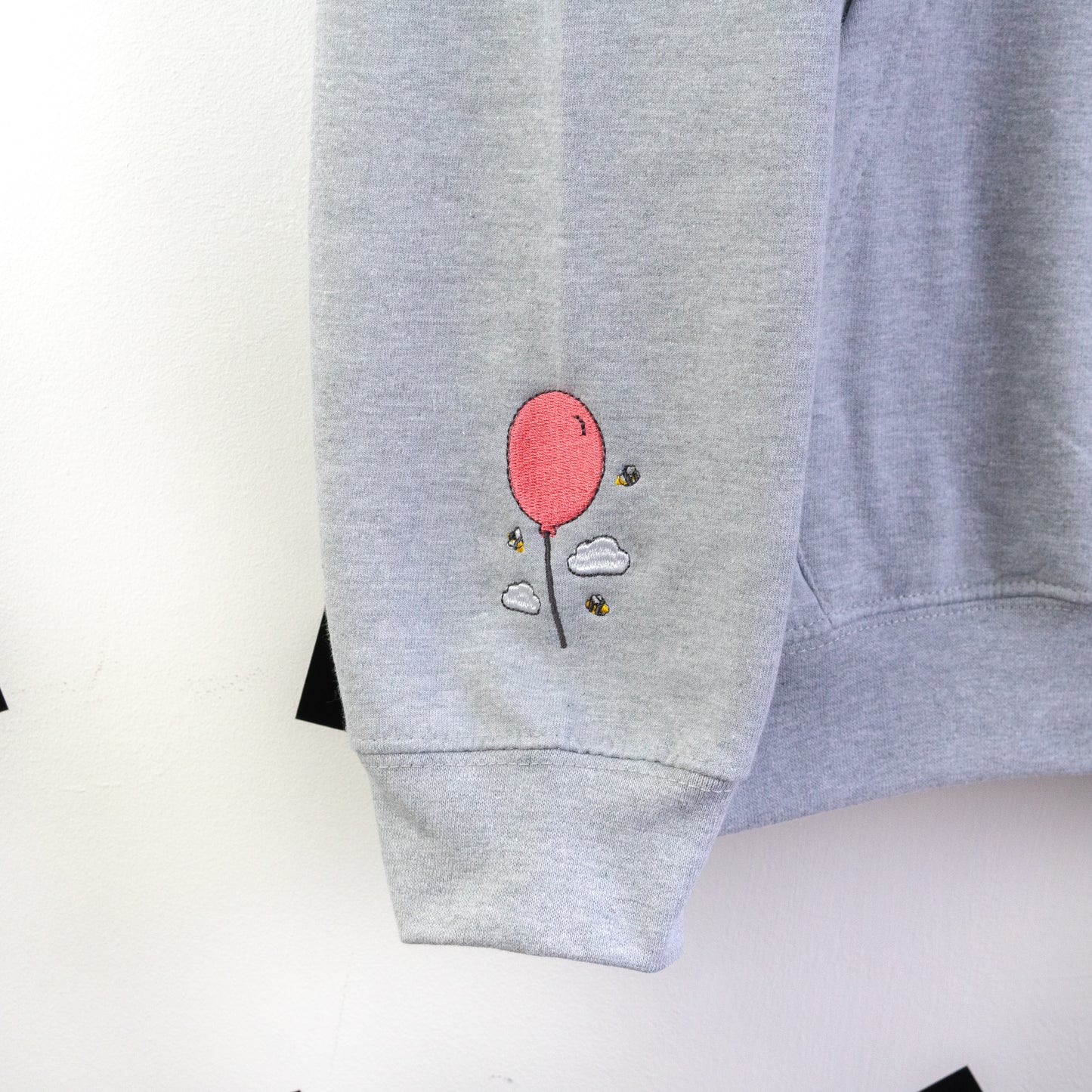 Winnie Balloons Embroidered Hoodie - Heather Grey