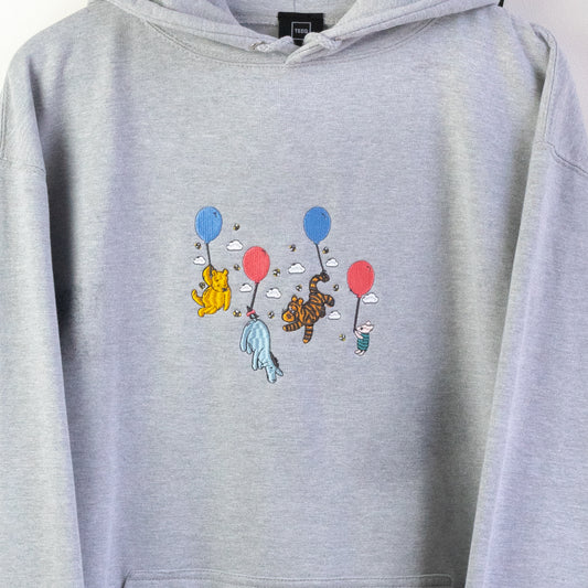 Winnie Balloons Embroidered Hoodie - Heather Grey