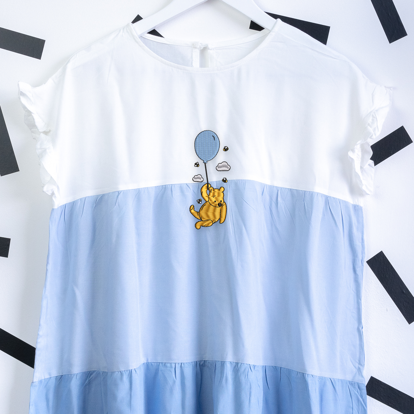 Winnie Balloon Blue Tiered Embroidered Dress