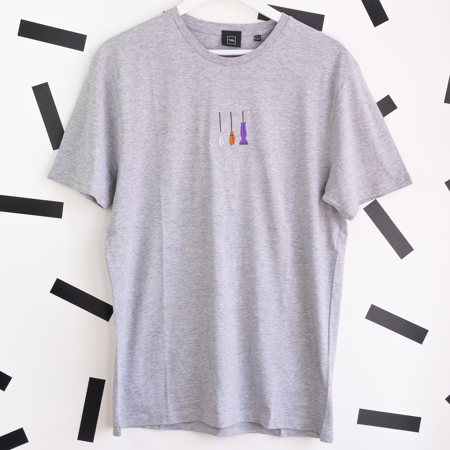 Witches Brooms Embroidered T-Shirt - Grey