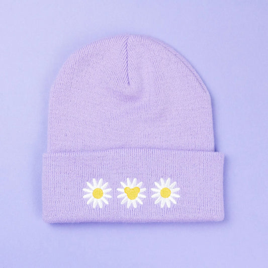 Mickey's Daises Embroidered Purple Beanie