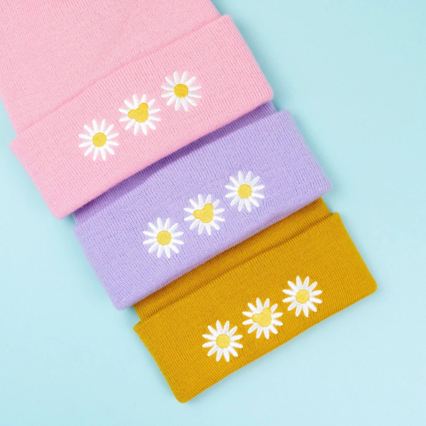 Mickey's Daises Embroidered Purple Beanie