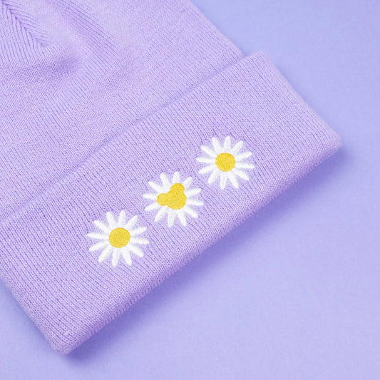 Mickey's Daises Embroidered Purple Beanie