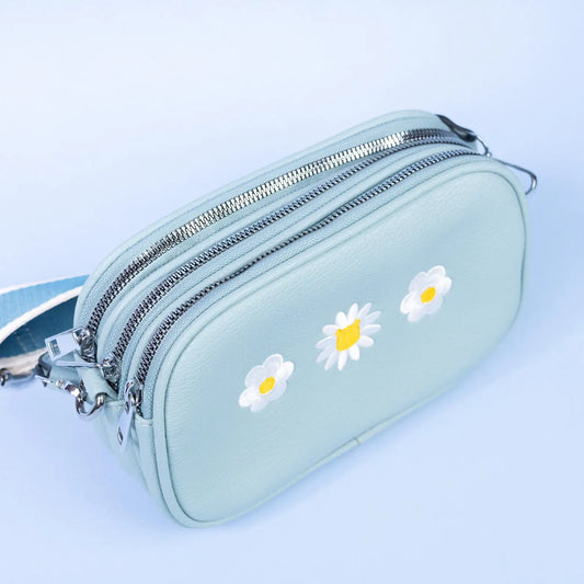 Winnie Flowers Embroidered Cross Body Bag - Blue