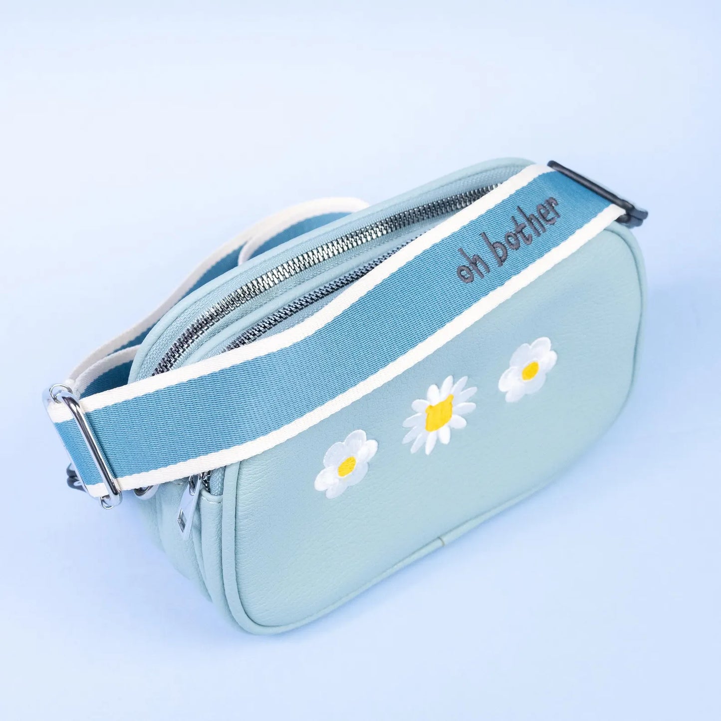 Winnie Flowers Embroidered Cross Body Bag - Blue
