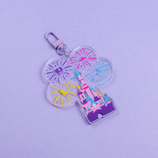 Disneyland Paris Castle Fireworks Purple Keyring