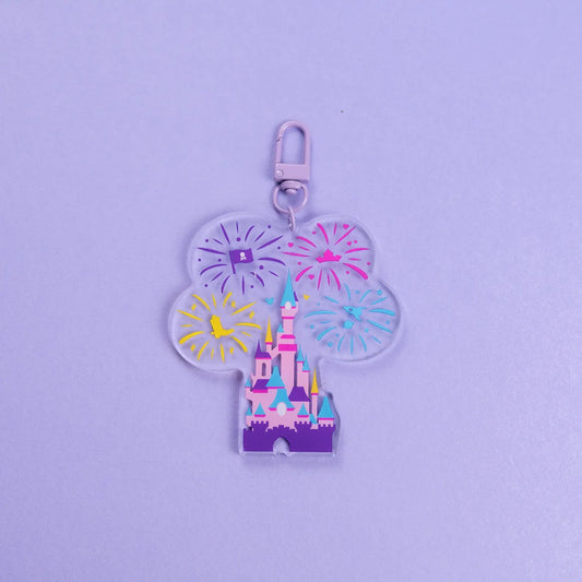 Disneyland Paris Castle Fireworks Purple Keyring