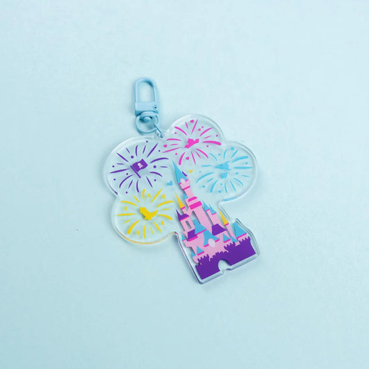 Disneyland Paris Castle Fireworks Blue Keyring