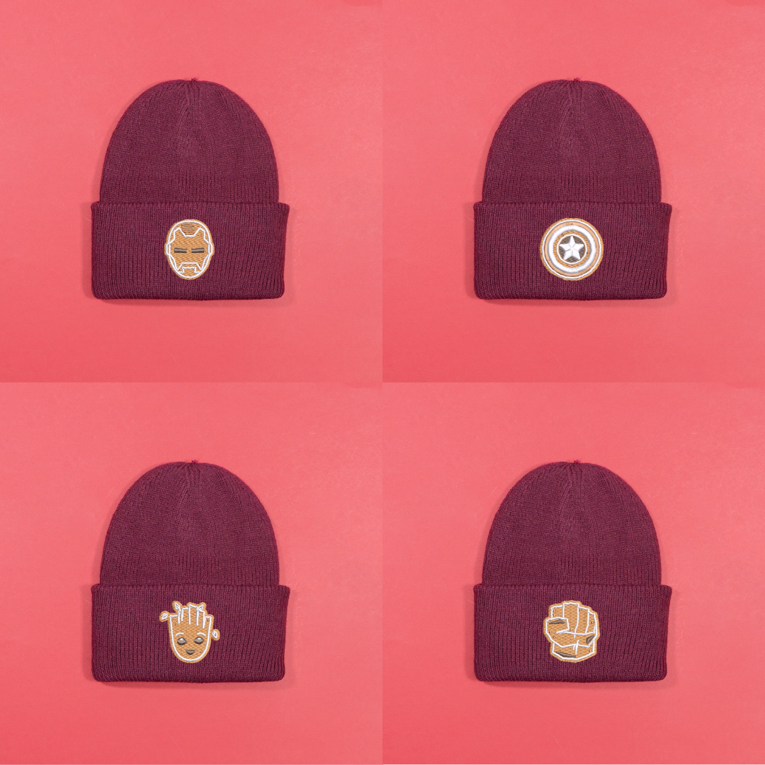 Superhero Gingerbread Knitted Beanie - Burgundy