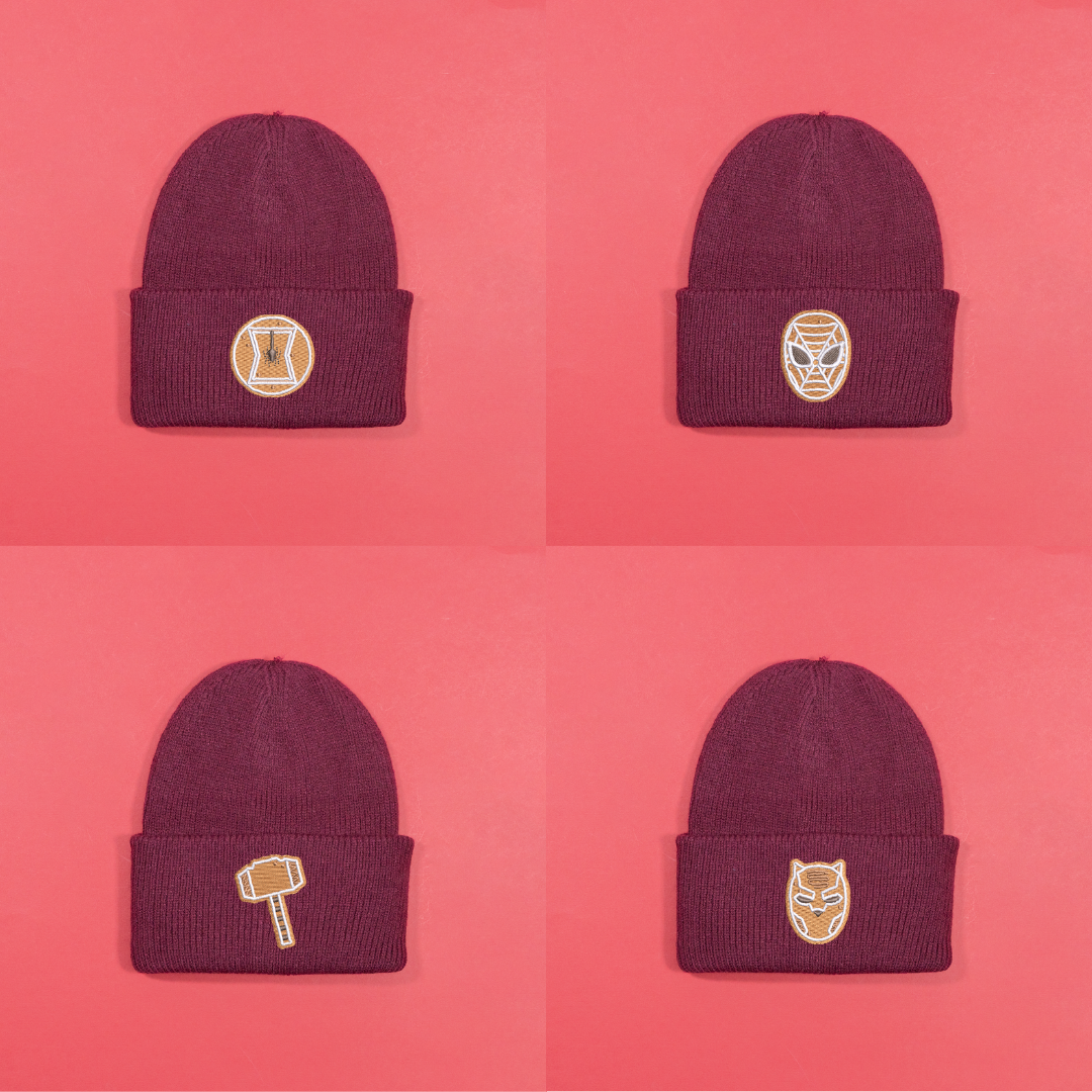 Superhero Gingerbread Knitted Beanie - Burgundy