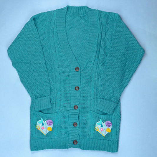 Ariel Heart Embroidered Teal Cardigan