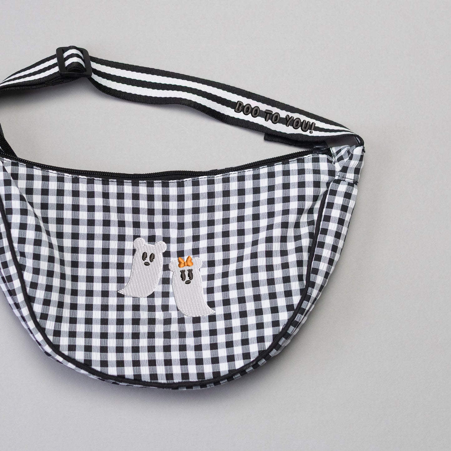 Mickey & Minnie Ghost Gingham Sling Bag - Black