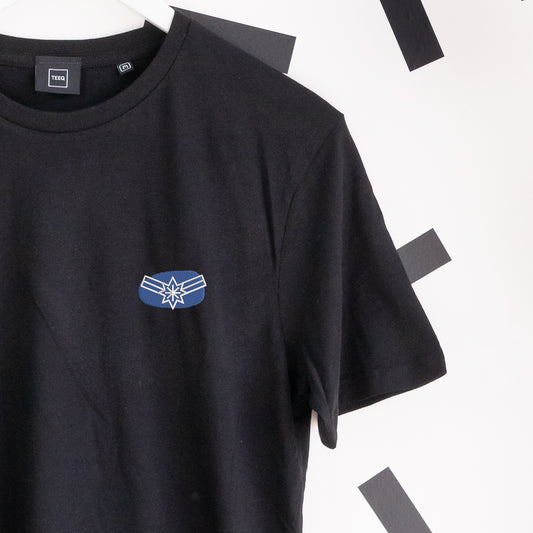 Captain Marvel Embroidered T-Shirt - Black
