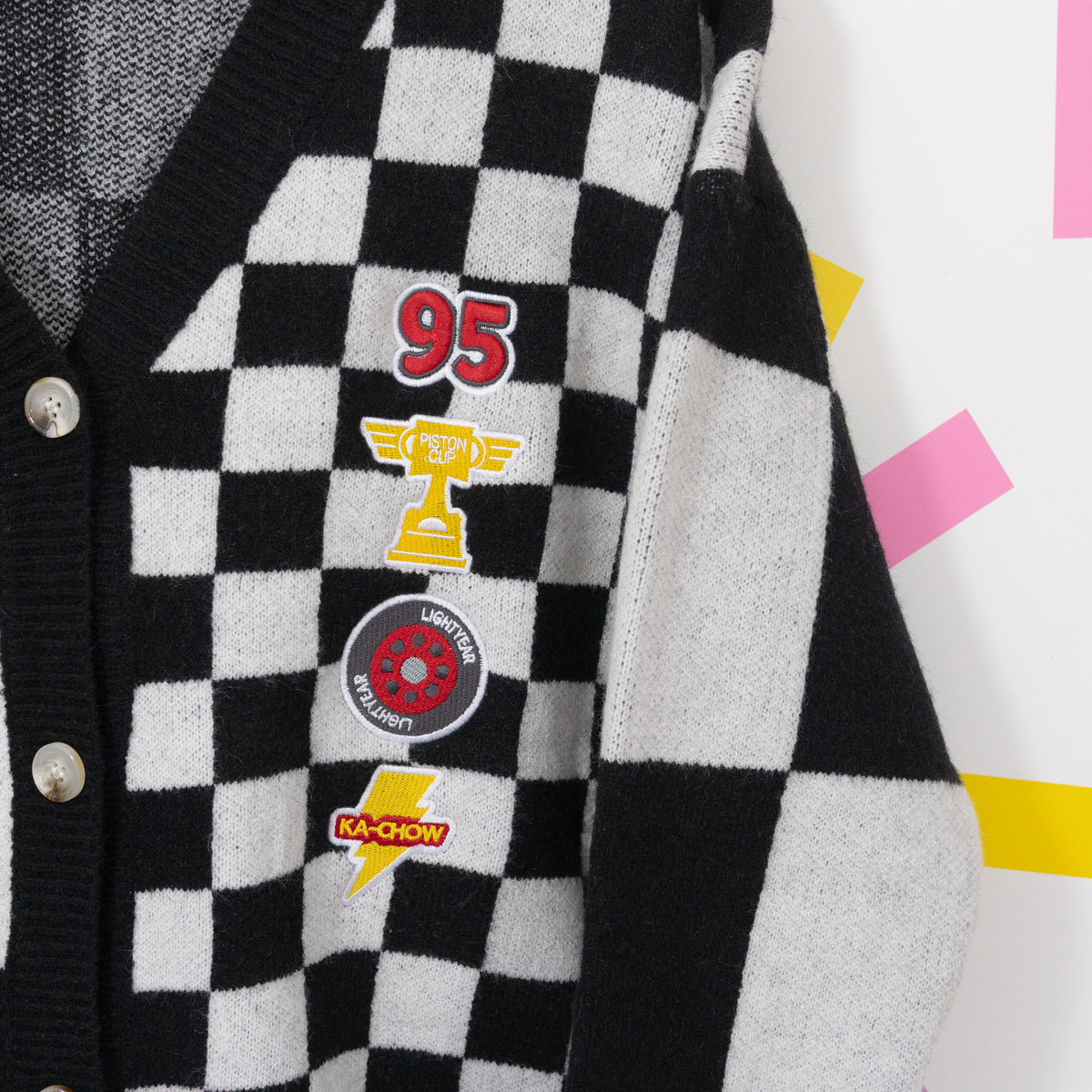 Cars Lightning McQueen Embroidered Checkered Cardigan