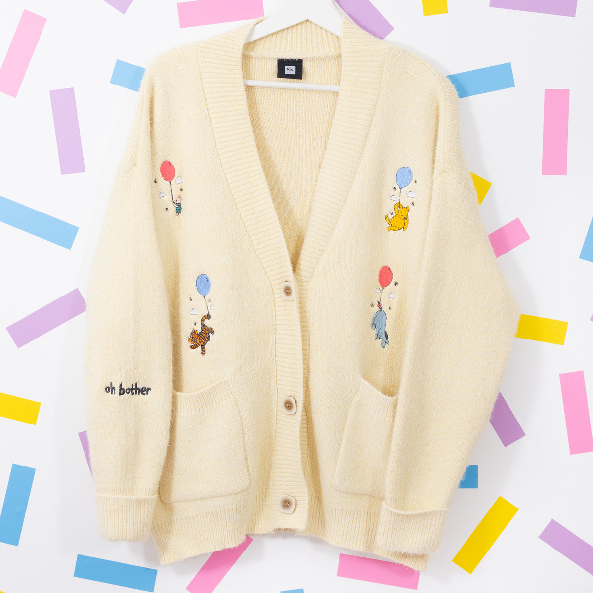 Winnie Balloons Embroidered Yellow Oversized Cardigan