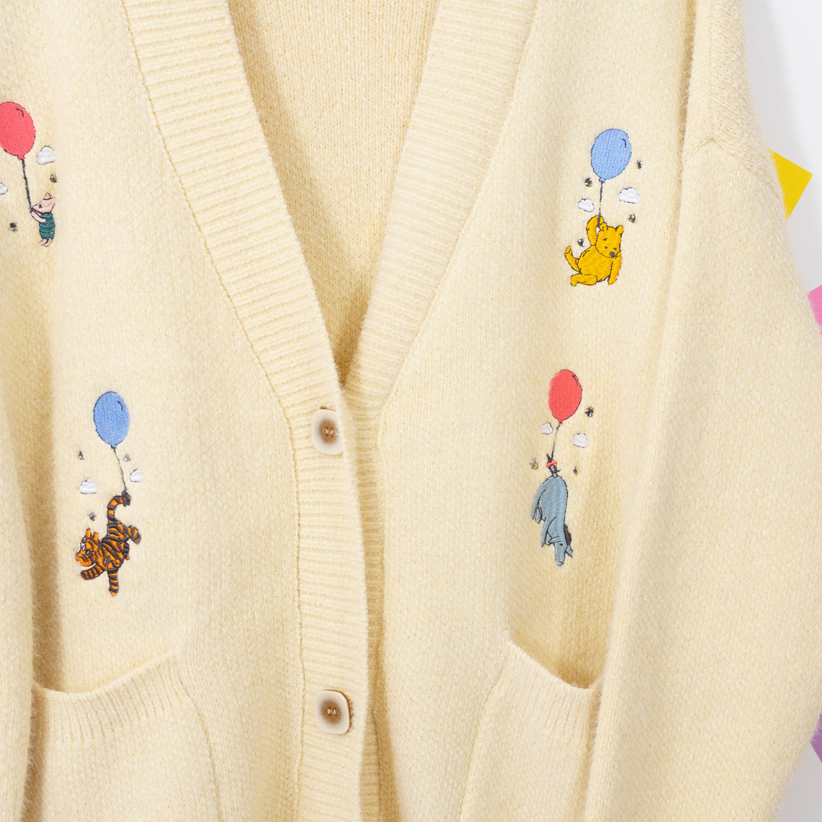 Winnie Balloons Embroidered Yellow Oversized Cardigan