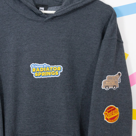 Radiator Springs Embroidered Heather Black Hoodie