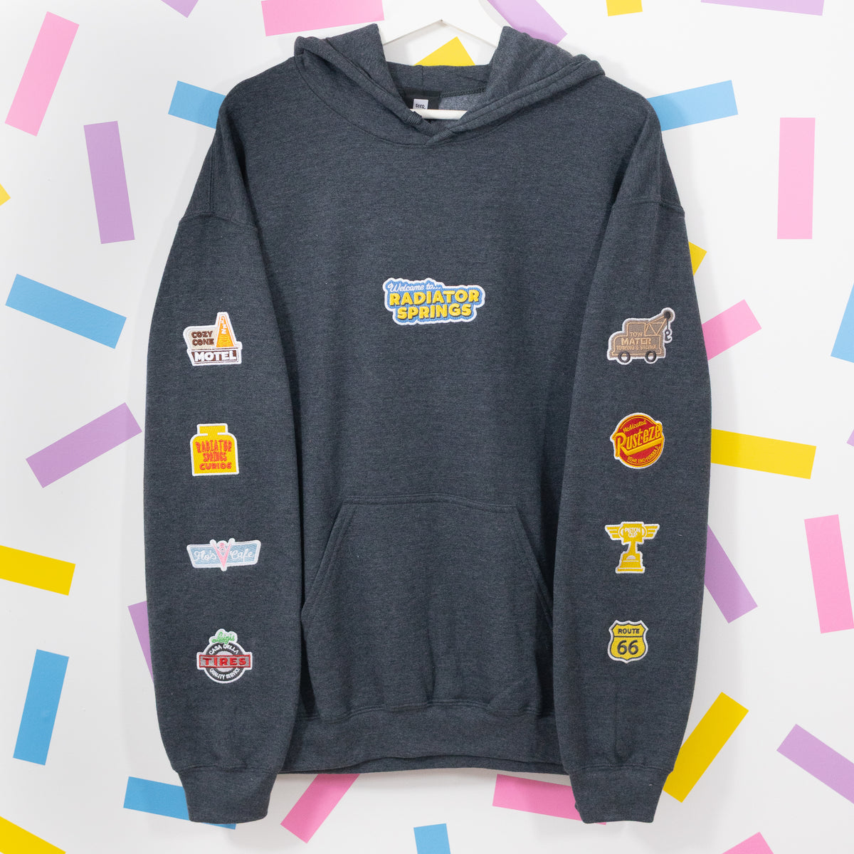 Radiator Springs Embroidered Heather Black Hoodie