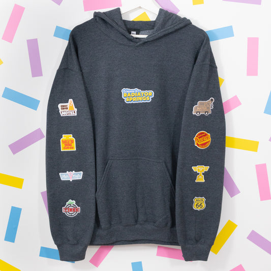 Radiator Springs Embroidered Heather Black Hoodie