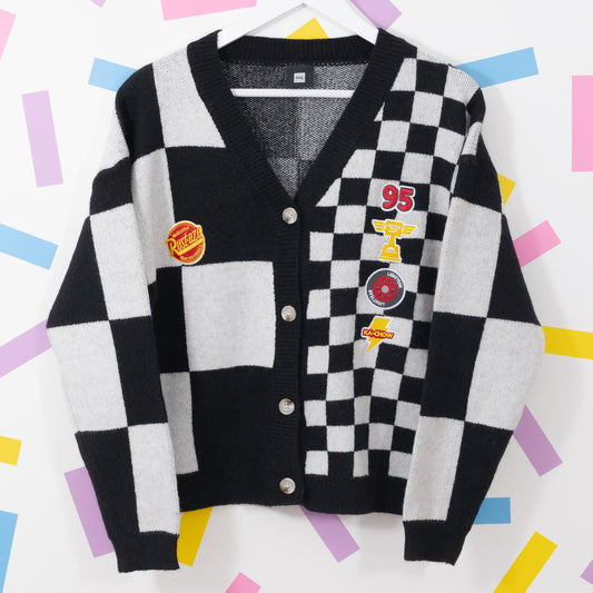 Cars Lightning McQueen Embroidered Checkered Cardigan