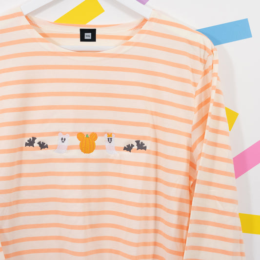 Mickey & Minnie Stripe Orange Long Sleeve Women's Tee