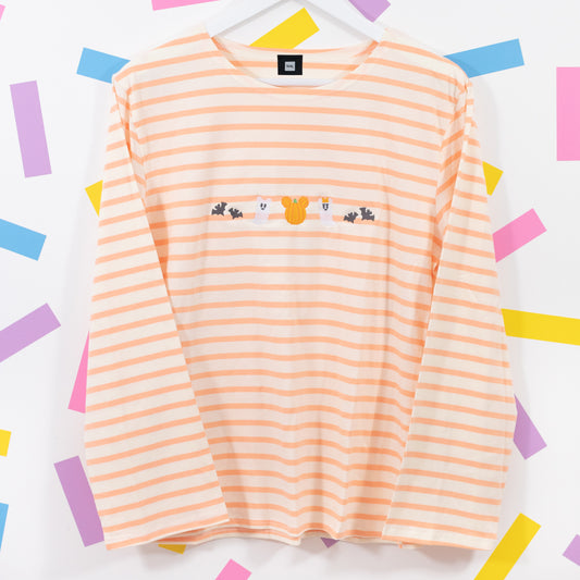 Mickey & Minnie Stripe Orange Long Sleeve Women's Tee