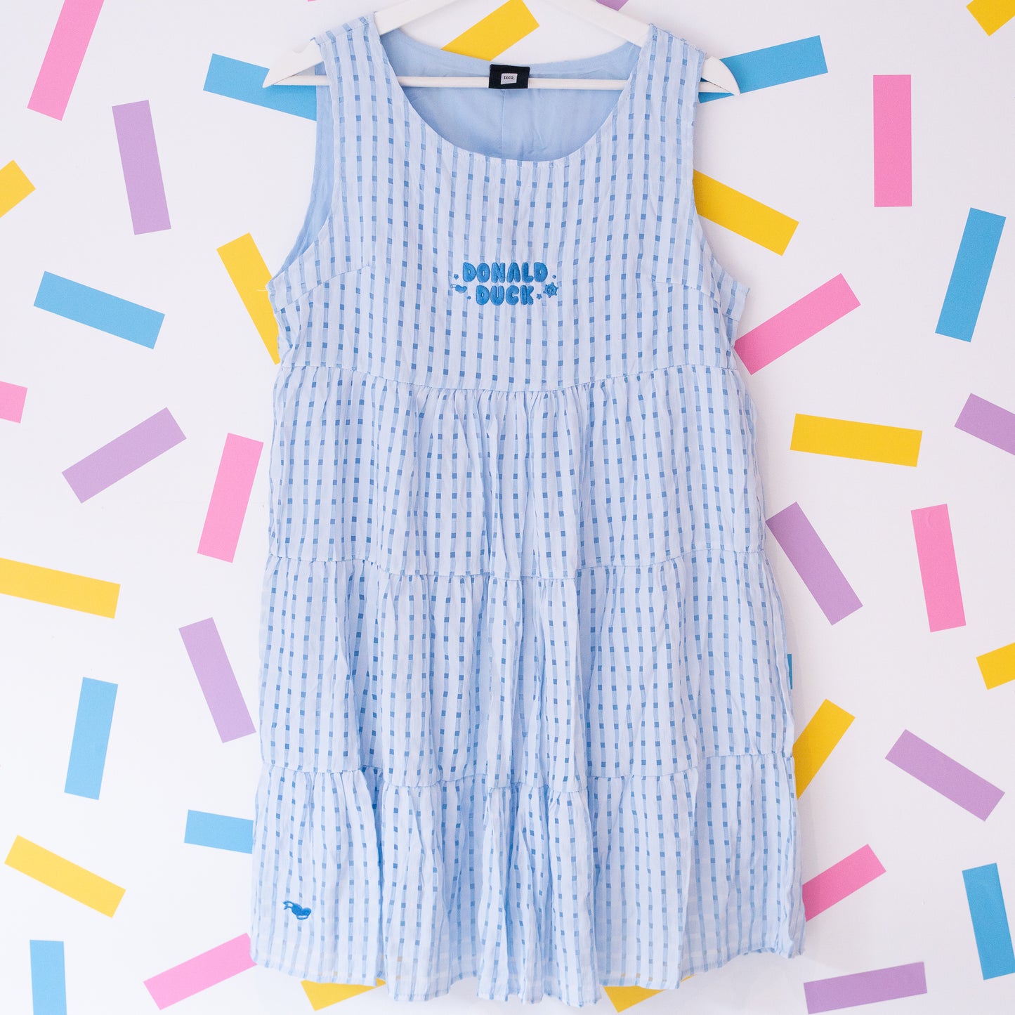 Donald Duck Embroidered Blue Gingham Dress