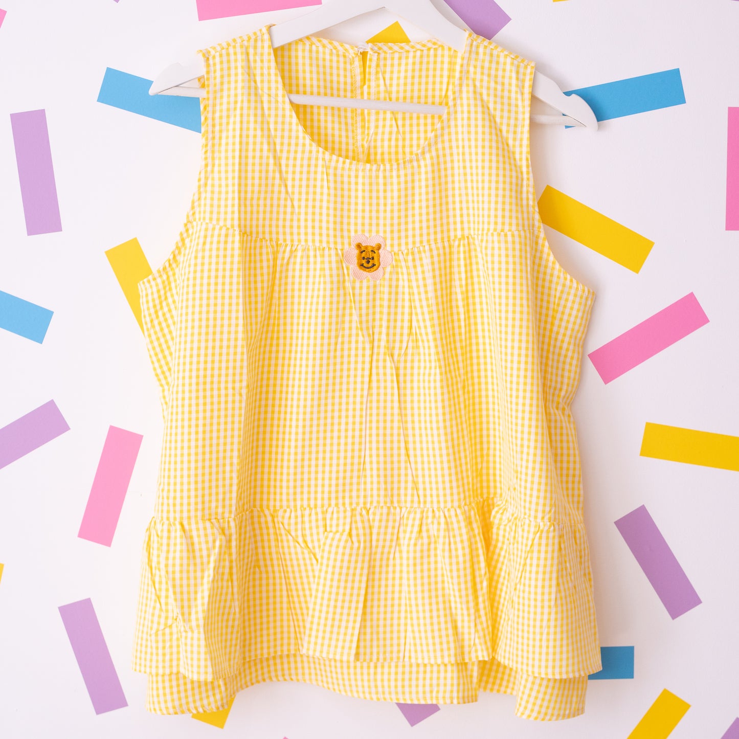 Winnie Floral Embroidered Yellow Gingham Vest T-Shirt
