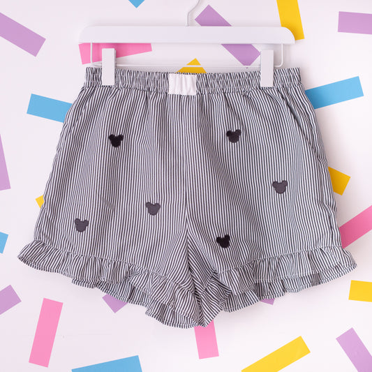 Mickey Minimal Embroidered Stripe Black Shorts
