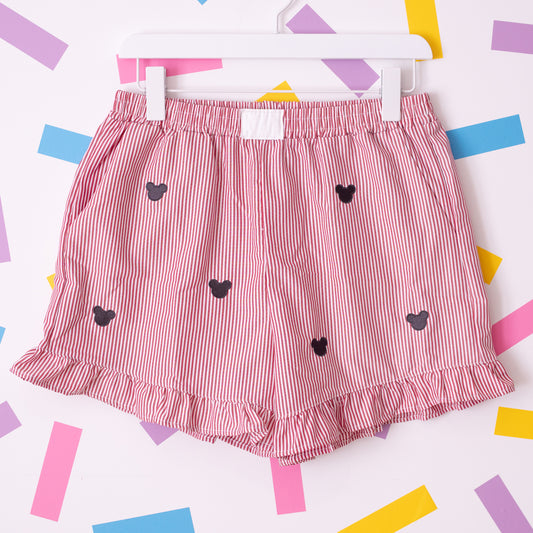 Mickey Minimal Embroidered Stripe Red Shorts