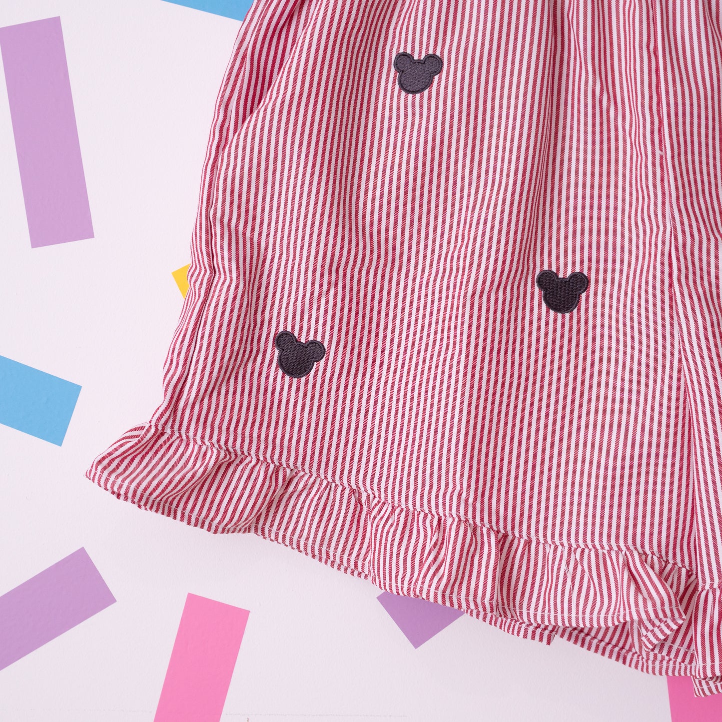 Mickey Minimal Embroidered Stripe Red Shorts