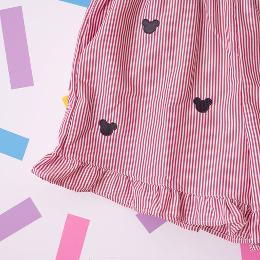 Mickey Minimal Embroidered Stripe Red Shorts