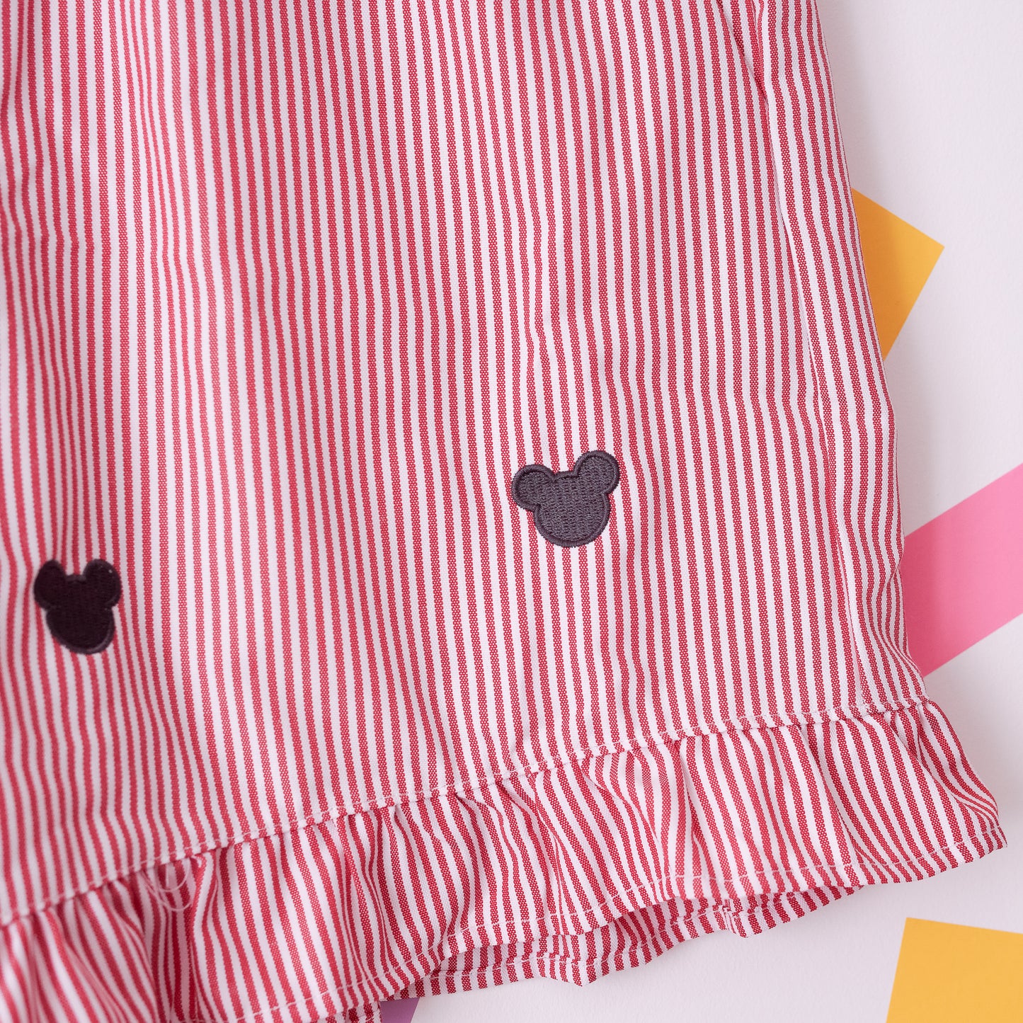 Mickey Minimal Embroidered Stripe Red Shorts