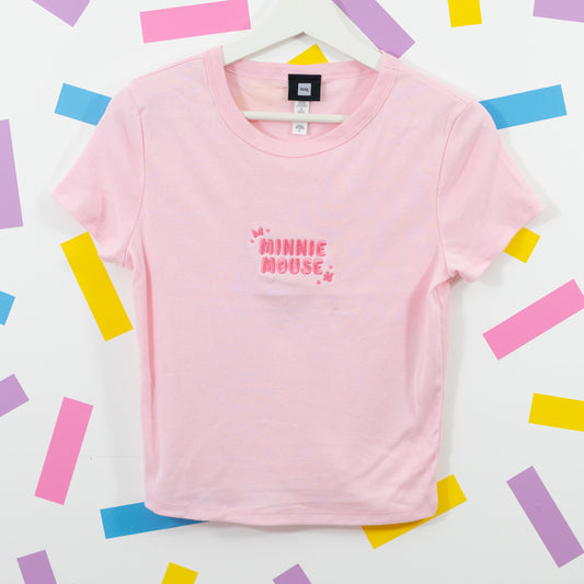 Minnie Mouse Embroidered Women's Pink T-Shirt