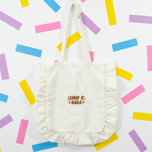 Chip & Dale Natural Embroidered Frilly Tote Bag