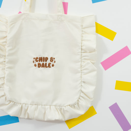 Chip & Dale Natural Embroidered Frilly Tote Bag