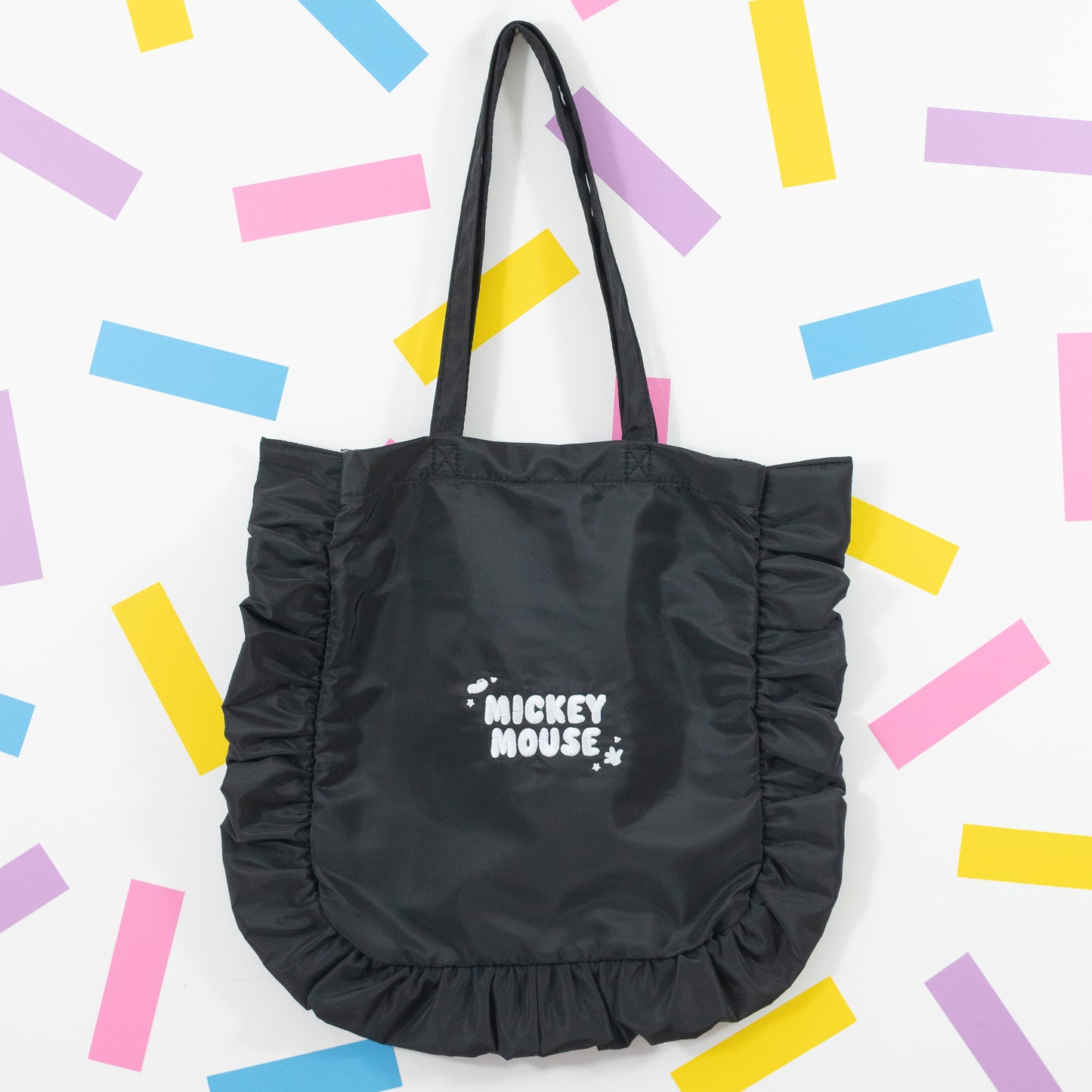 Mickey Mouse Black Embroidered Frilly Tote Bag