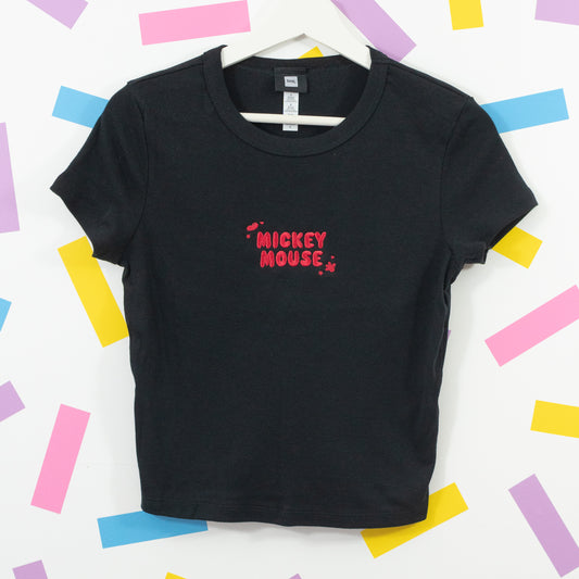Mickey Mouse Embroidered Women's Black T-Shirt