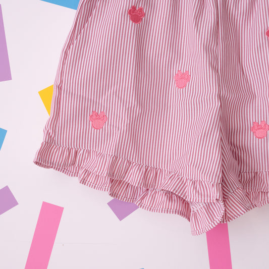 Minnie Minimal Embroidered Stripe Pink Shorts