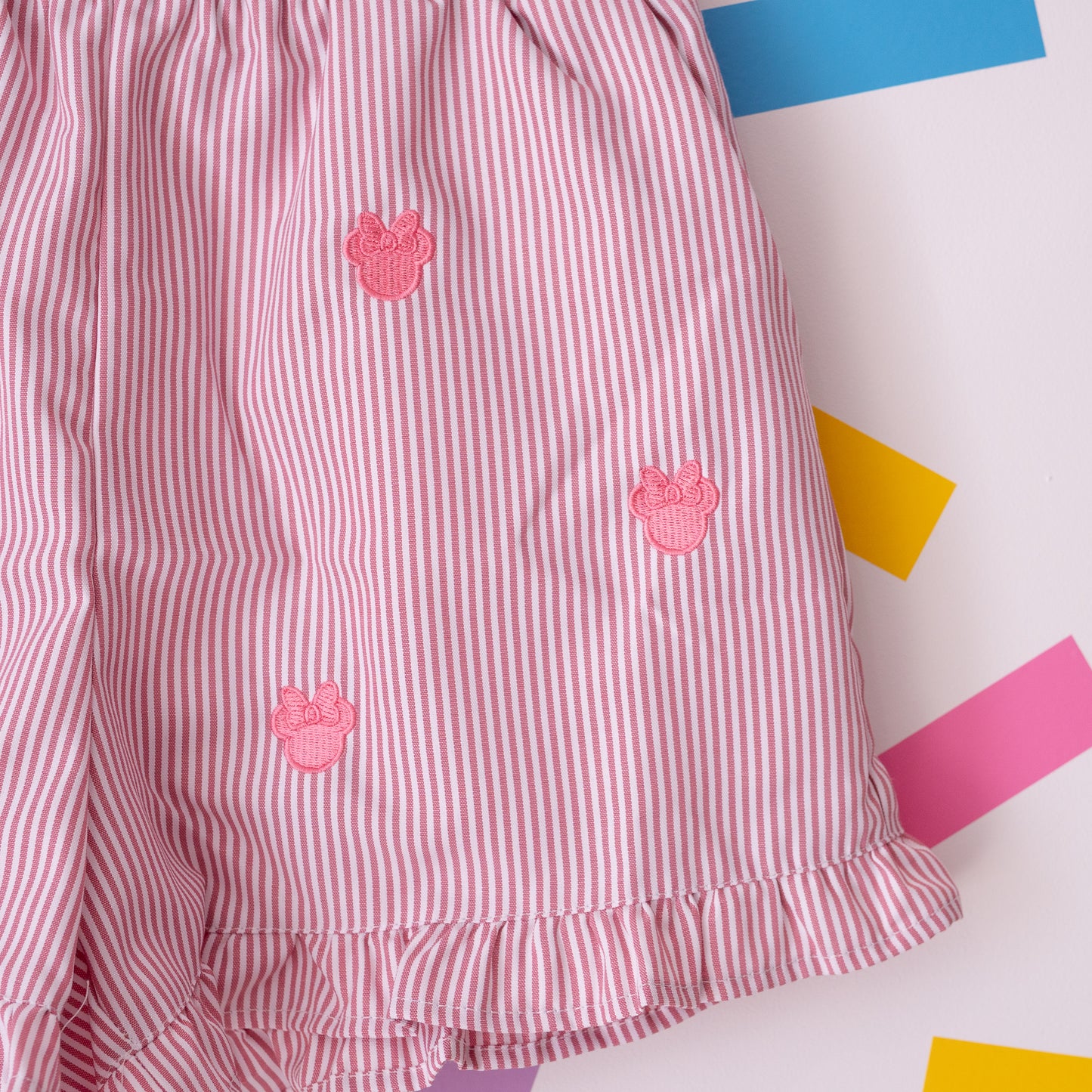 Minnie Minimal Embroidered Stripe Pink Shorts