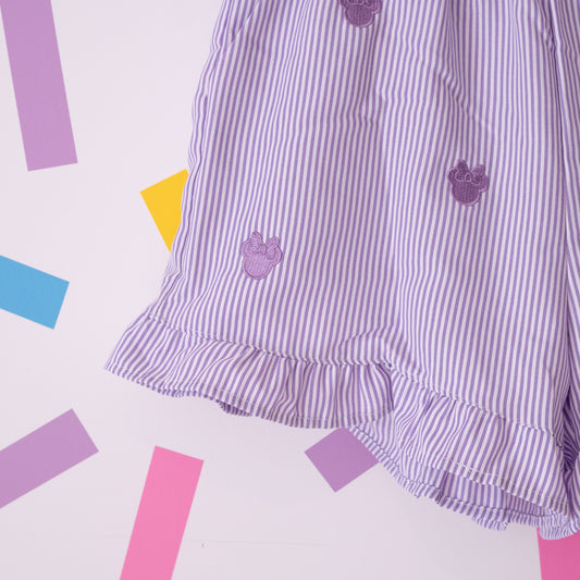 Minnie Minimal Embroidered Stripe Purple Shorts
