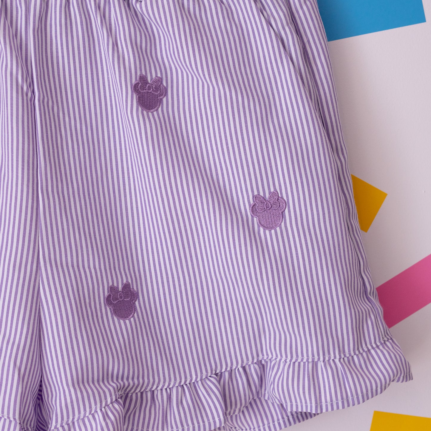 Minnie Minimal Embroidered Stripe Purple Shorts