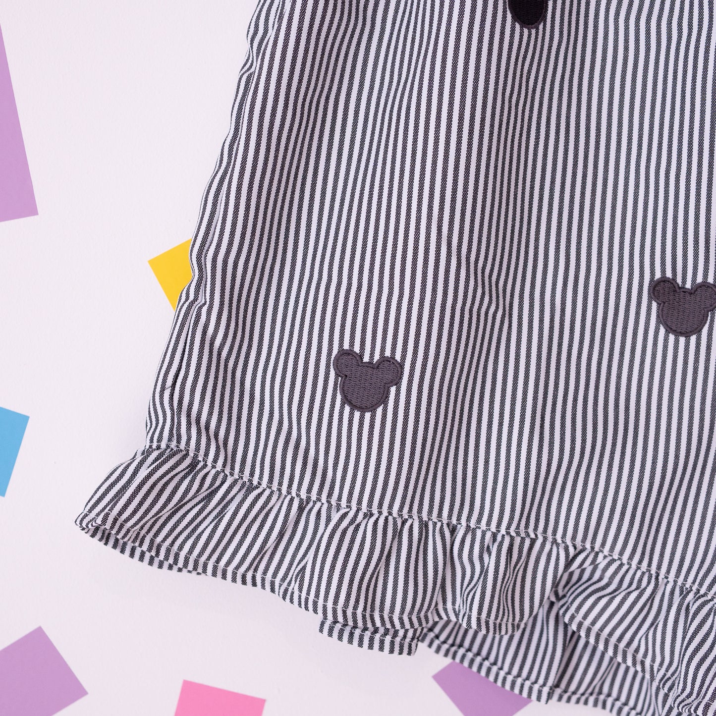 Mickey Minimal Embroidered Stripe Black Shorts