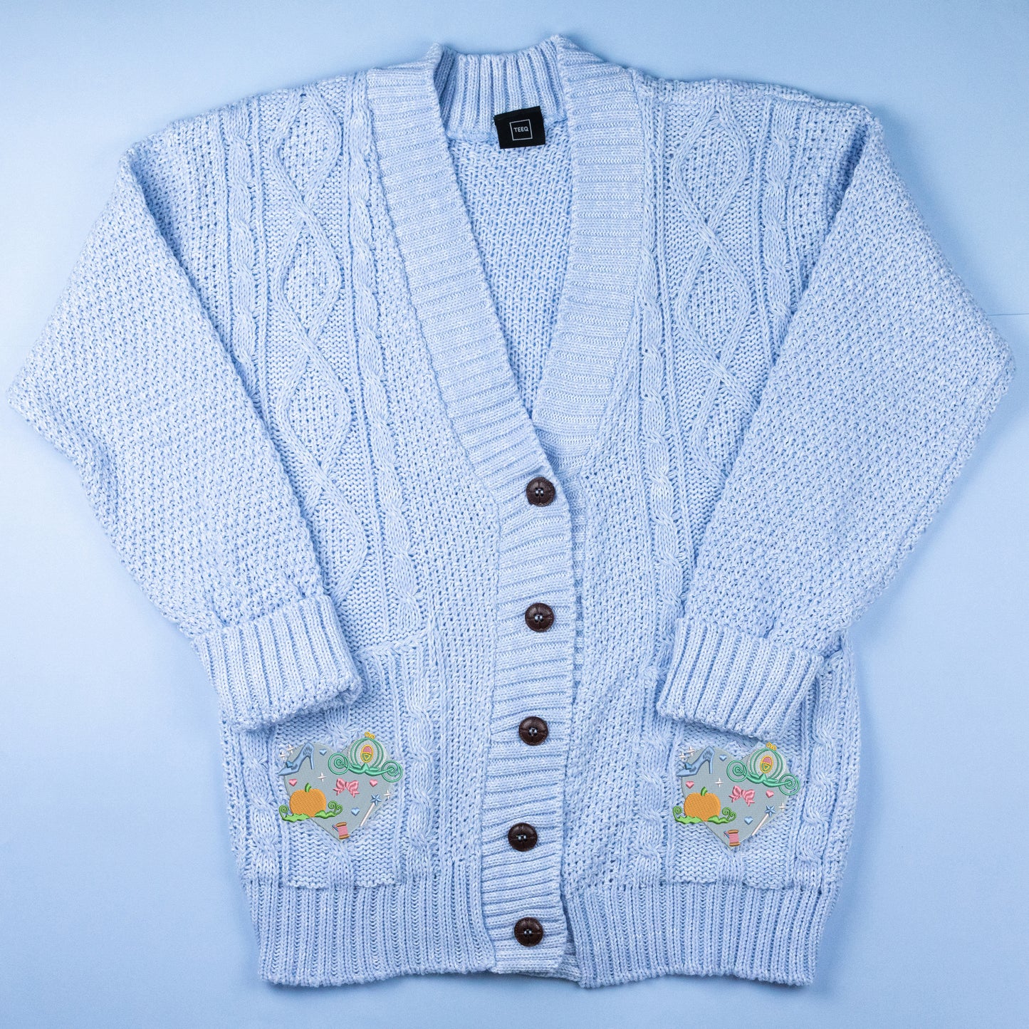 Cinderella Heart Embroidered Blue Cardigan