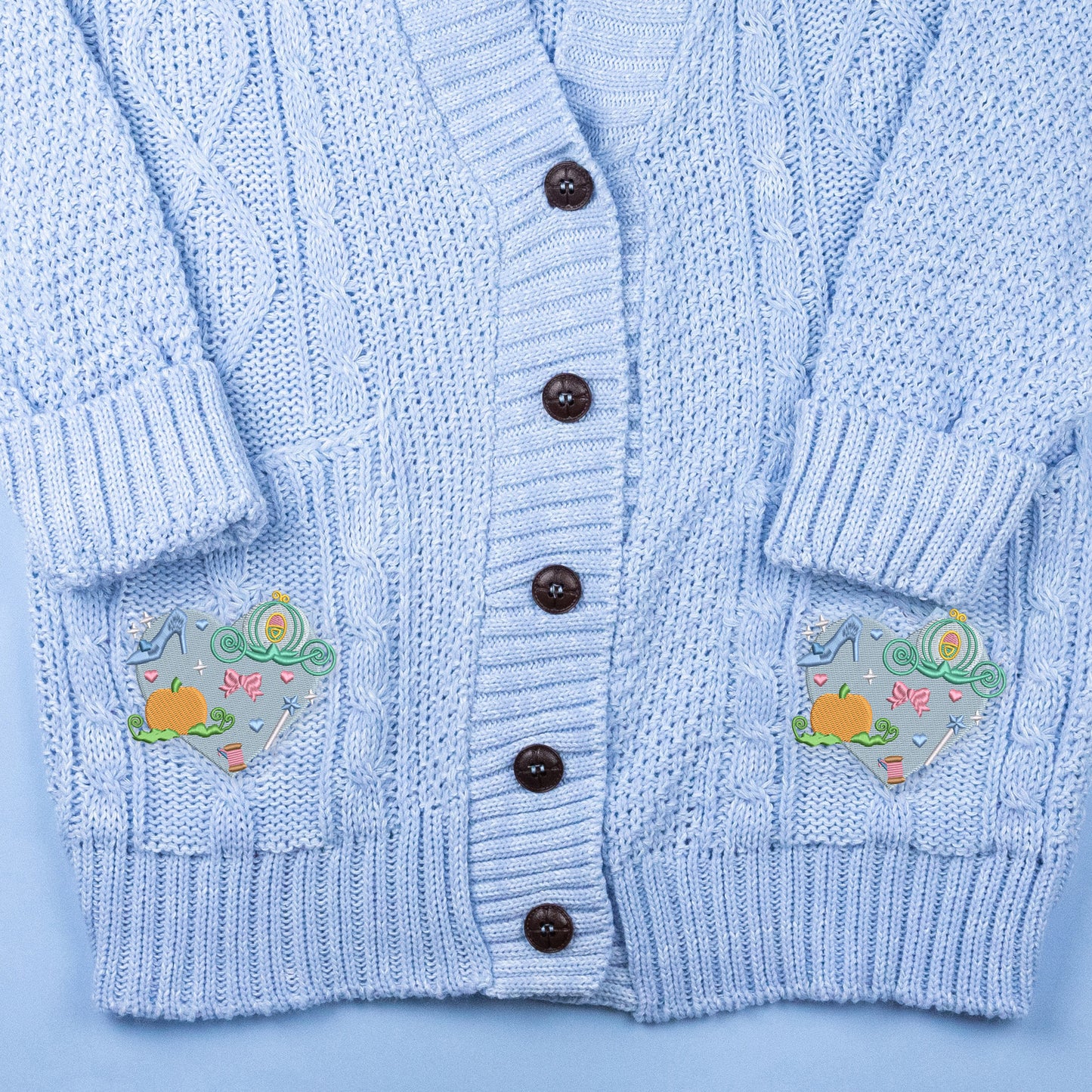 Cinderella Heart Embroidered Blue Cardigan