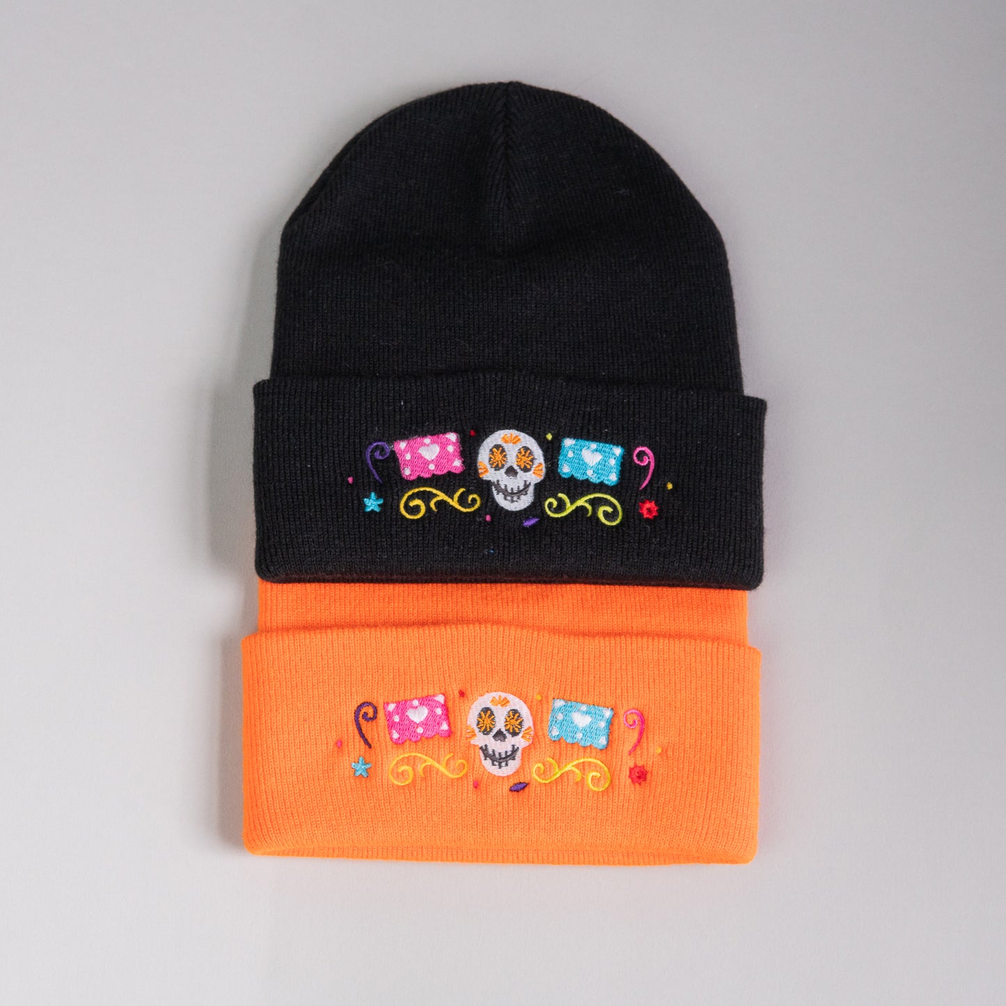 Coco Skull Embroidered Orange Beanie