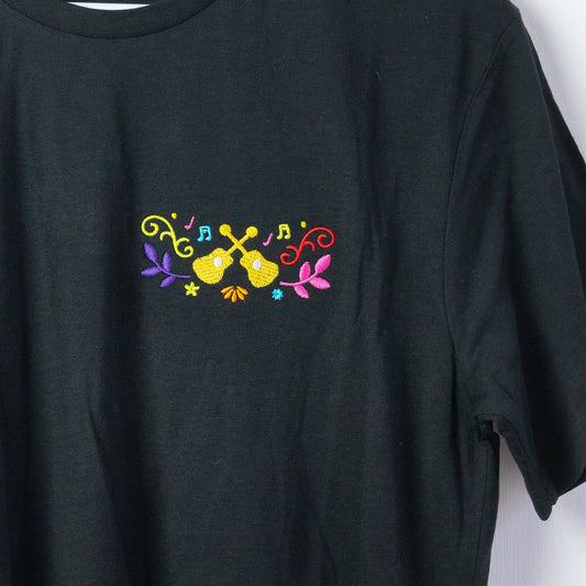 Coco Guitar Embroidered Black T-Shirt
