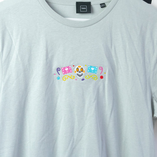 Coco Skull Embroidered Grey T-Shirt