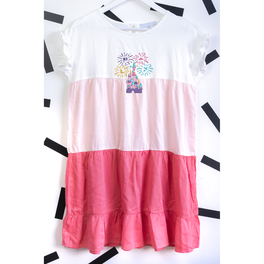 DLP Fireworks Pink Tiered Embroidered Dress